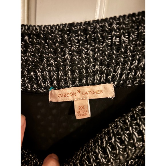 Gibson Latimer 2X Black White Cold Shoulder Knit Sweater LP6446YAZW NWT Plus Sze - Picture 4 of 8